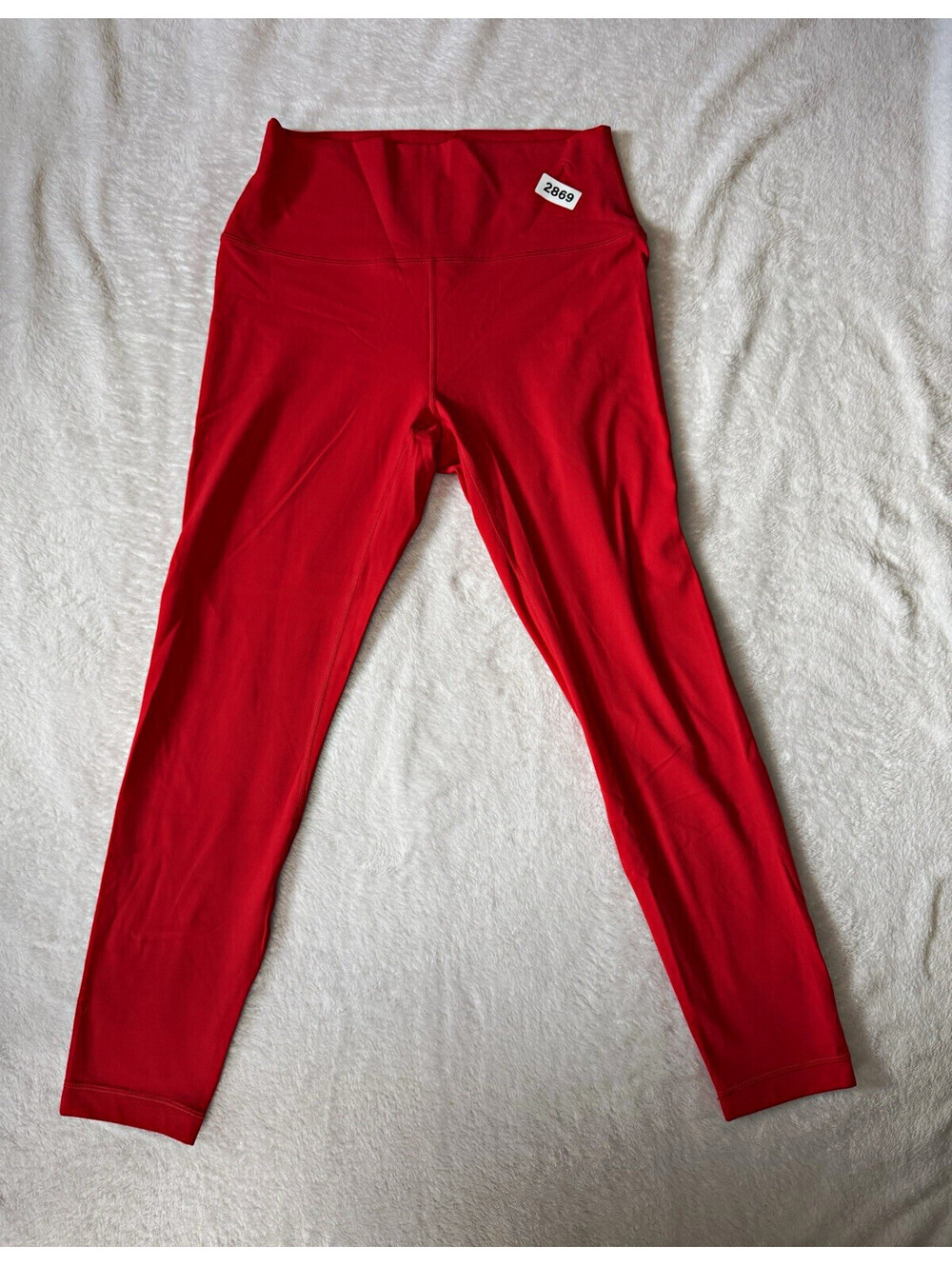 HeyNuts Red Solid Ankle Yoga Leggings Stretch Elastic Waist Logo L 24" Inseam